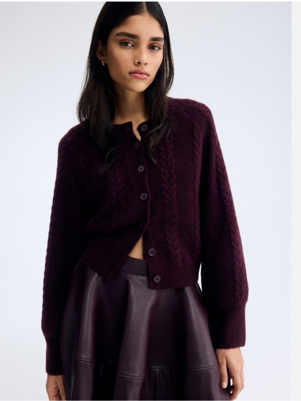 H&M Plum Red Burgundy Cable Knit Cardigan - Picture 2 of 11